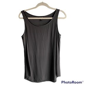Eileen Fisher 100% Silk Crepe Gray‎ Tunic Sleeveless Top Sz Small Quiet Luxury